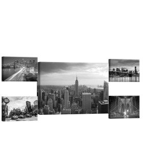 Vászonkép szett 5 darabos New York fekete és fehér 2